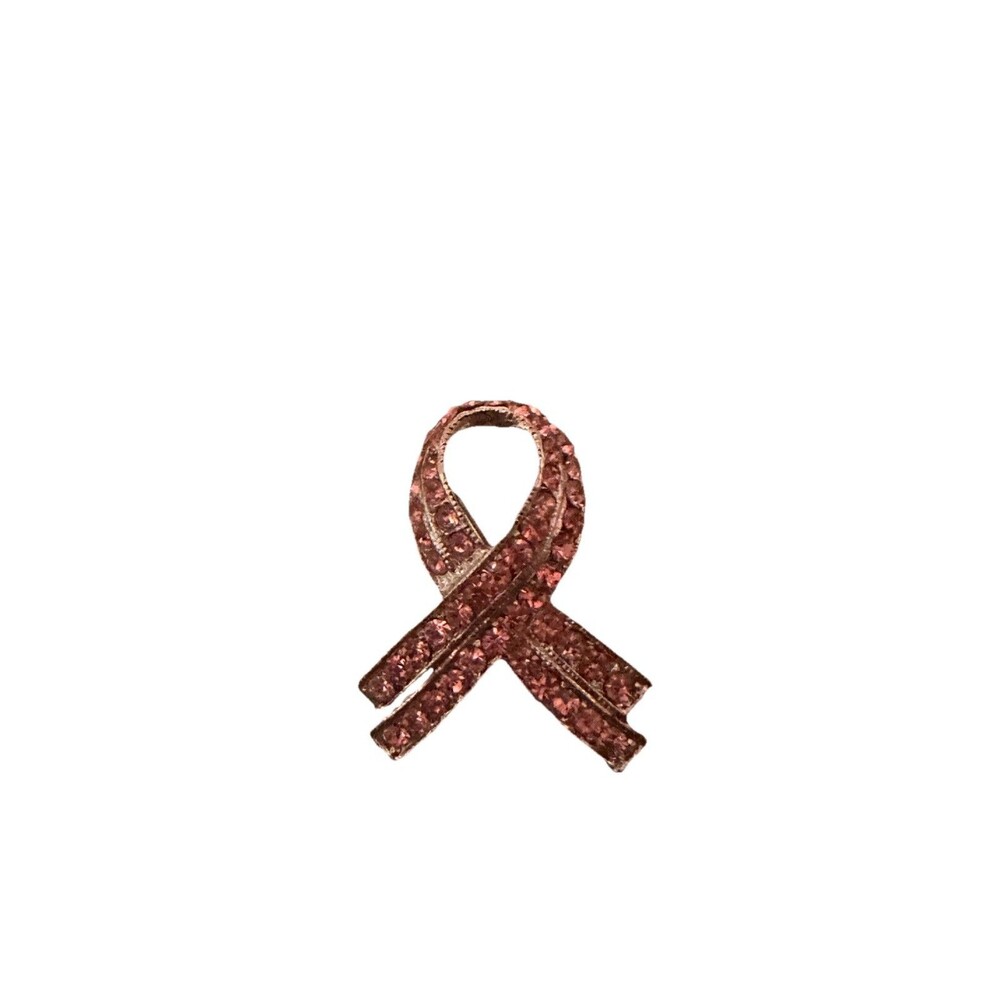 Pink Ribbon Lapel Rhinestone Cancer Awareness Brooch- Free USA Ship